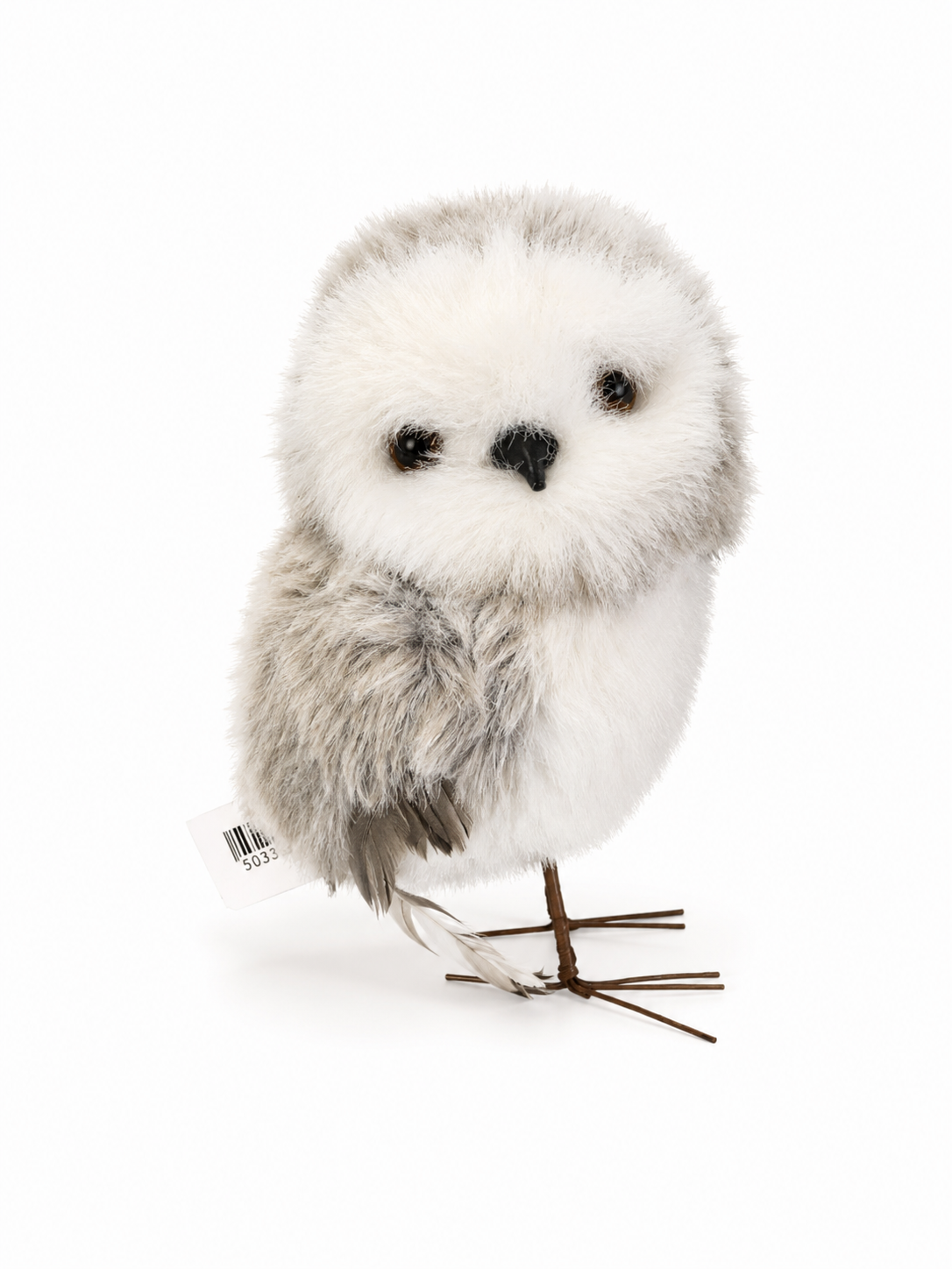 Faux Fur Owl with Feather Tail Figurine/Ornament- 4.25"