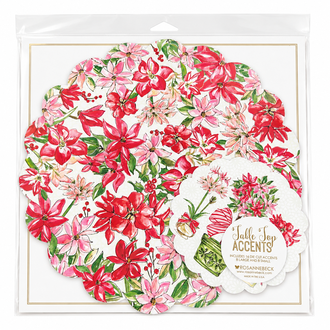 Juego de tapetes navideños con flores de Pascua rojas pintadas a mano