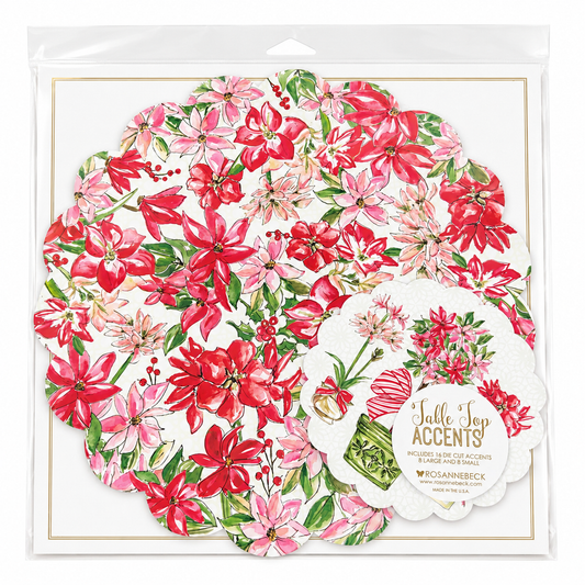 Hand Painted Red Christmas Poinsettias Doily Set