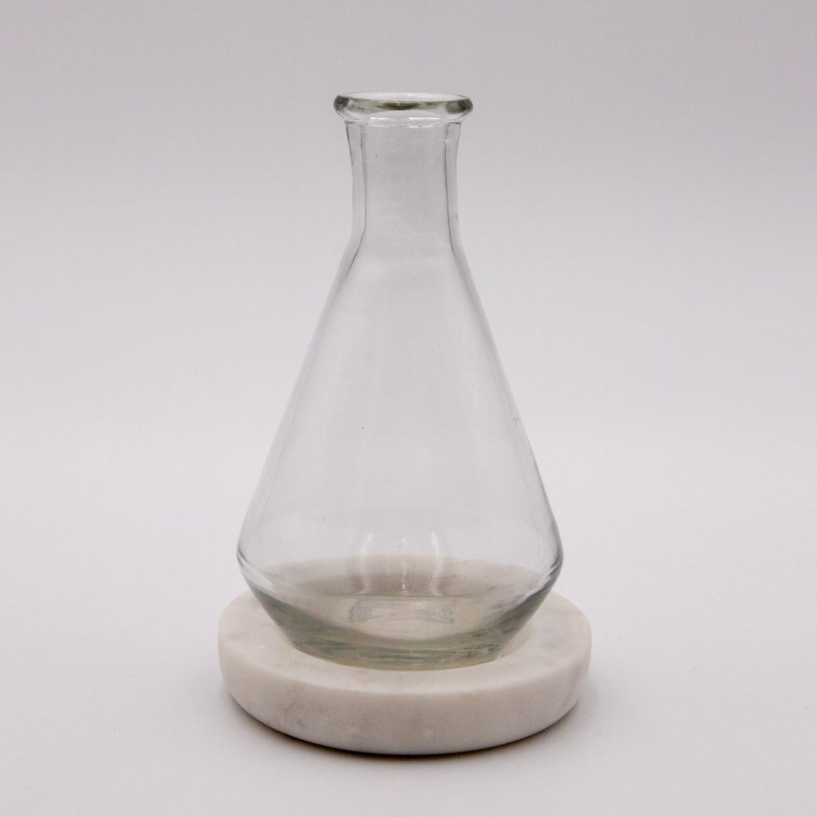 Clear Glass Vases on White Marble Base-Set of 3