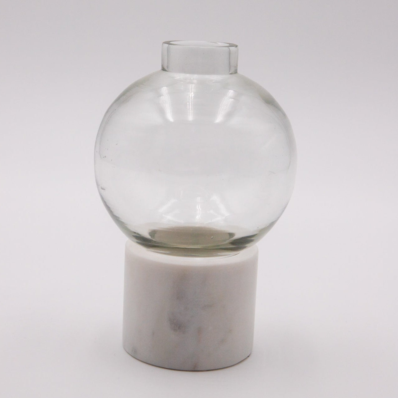 Clear Glass Vases on White Marble Base-Set of 3