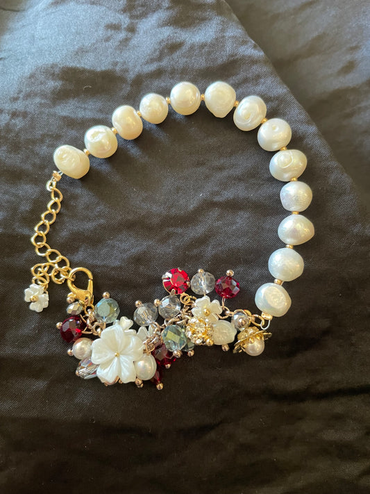 Handmade Mother of Pearl with crystals Bracelet