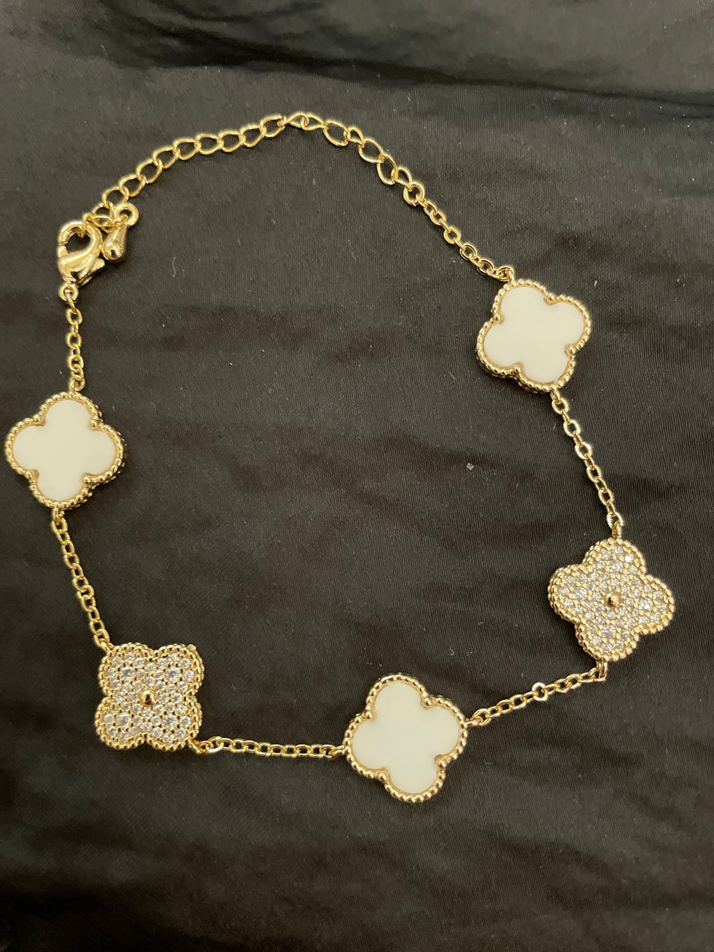 White and Gold Four Leaf Clover Bracelet