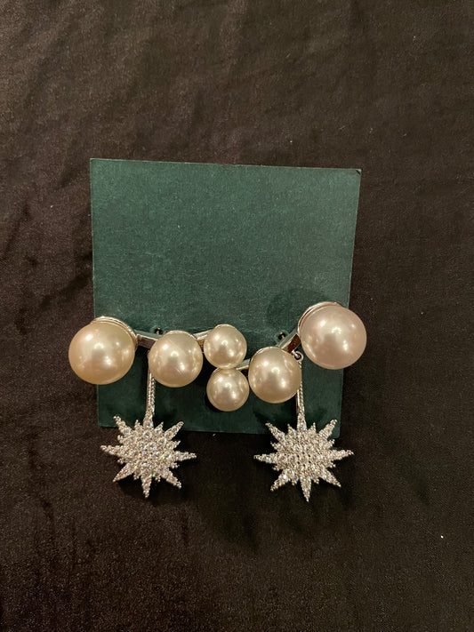 Faux Pearls with drop Zirconia Snowflakes