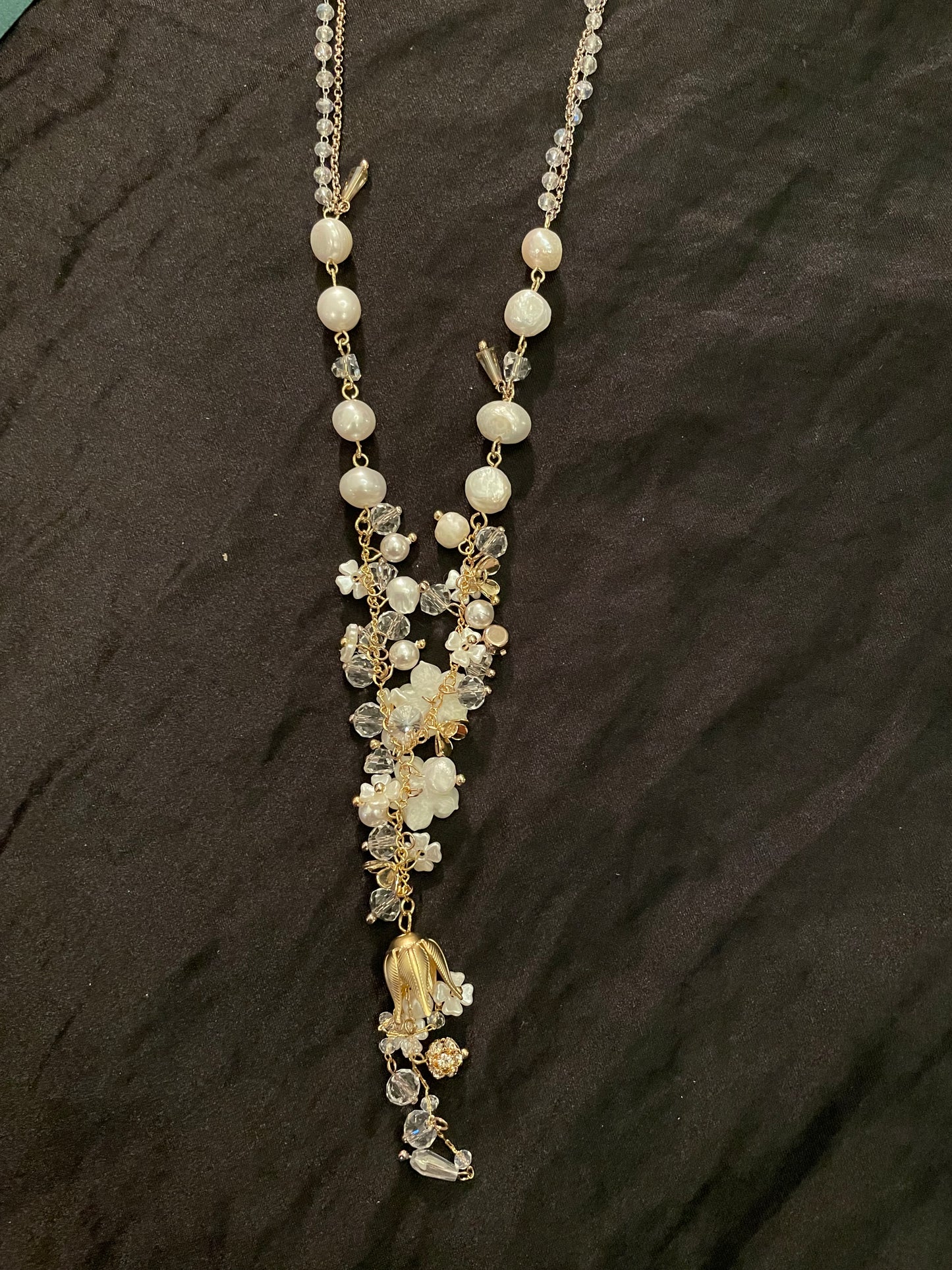Handmade Crystals and Faux Pearls Y Necklace