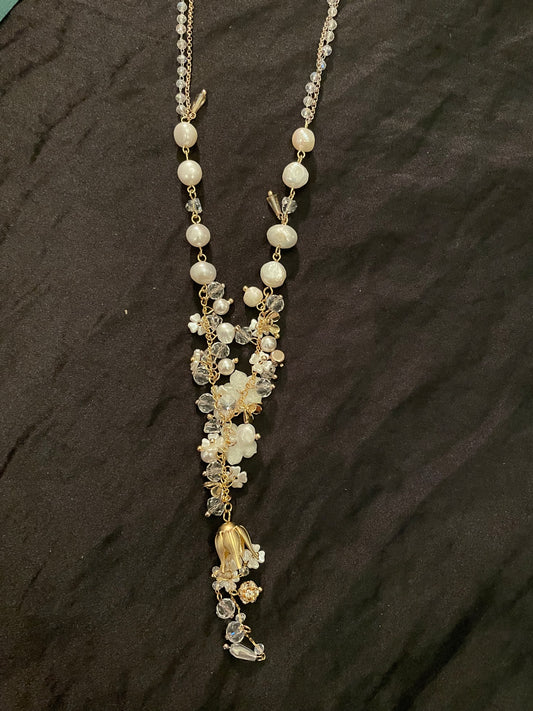 Handmade Crystals and Faux Pearls Y Necklace