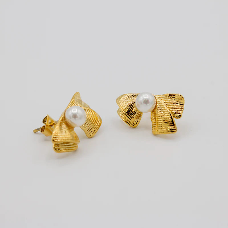 Pearl Ribbon Bow Earrings