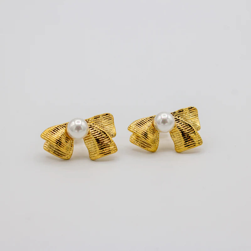 Pearl Ribbon Bow Earrings