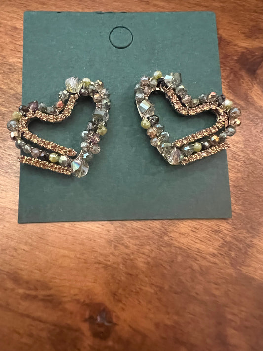 Beaded Green Heart Earrings