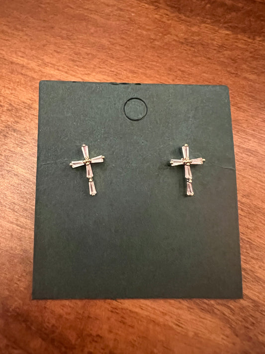 Gold Cubic Zirconia Cross Earrings