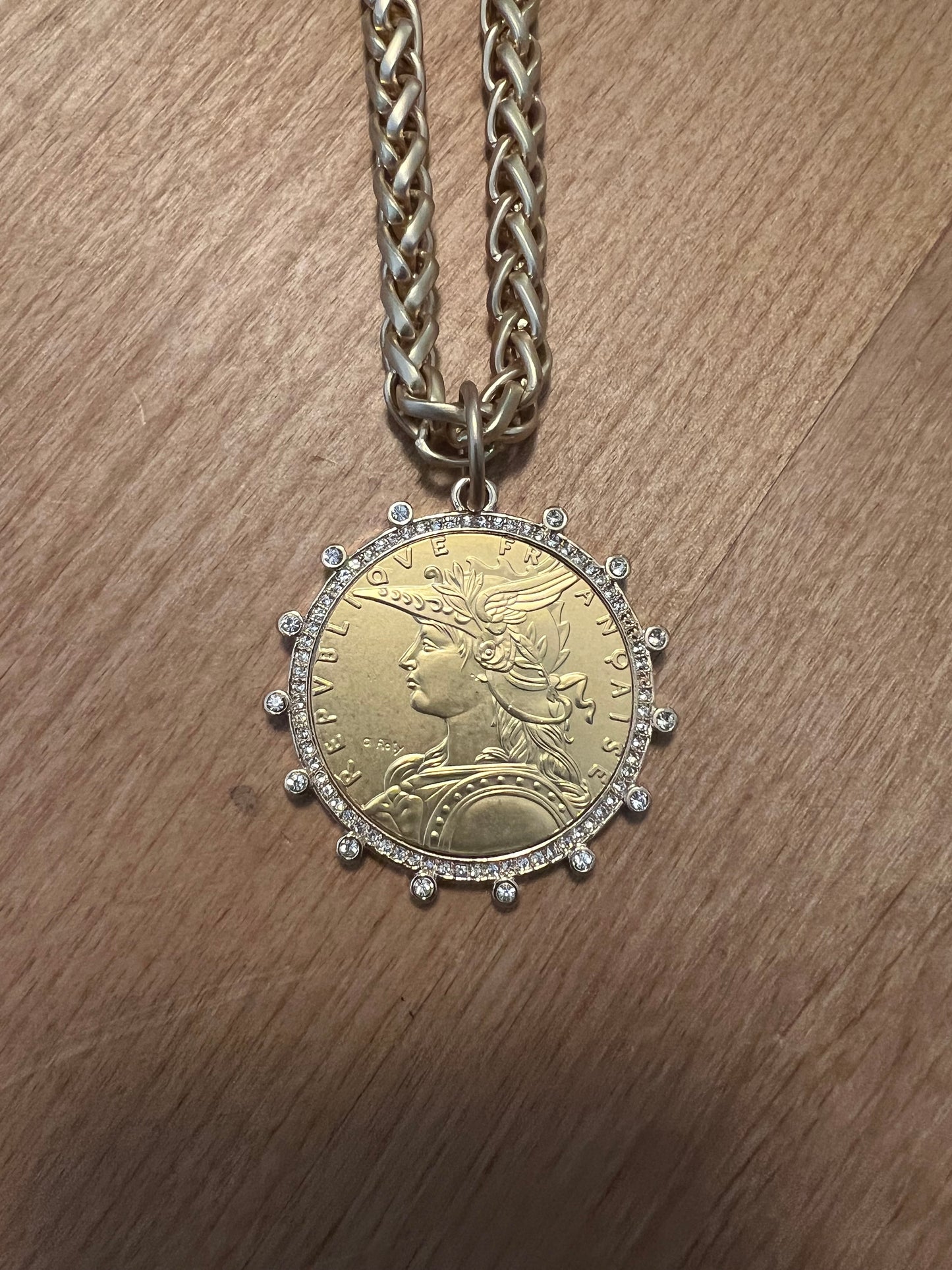 V Large French Coin Medallion Necklace