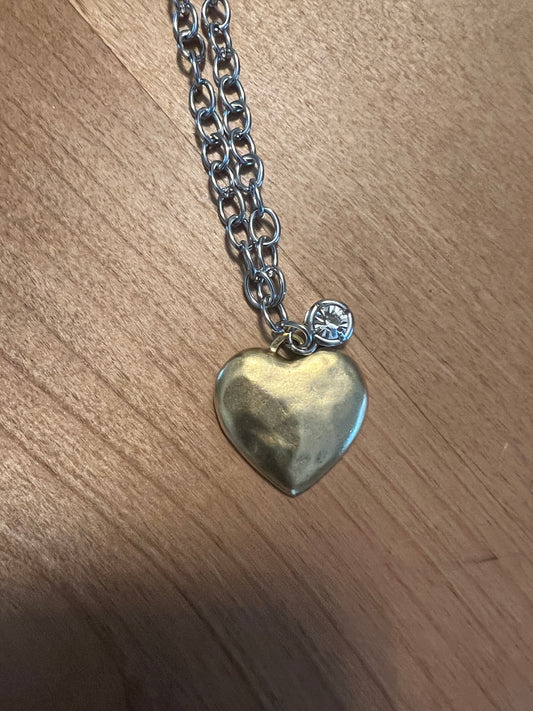 V Gold Hammered Heart Necklace