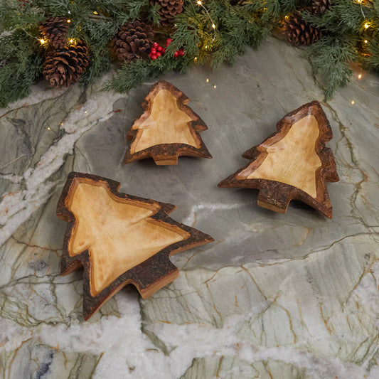 Kiln Mango Wood Tree Dishes-Set of 3
