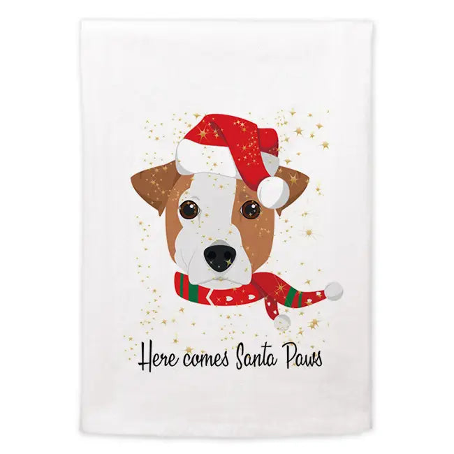 Toalla de cocina Aquí vienen las patas de Papá Noel, caninos navideños