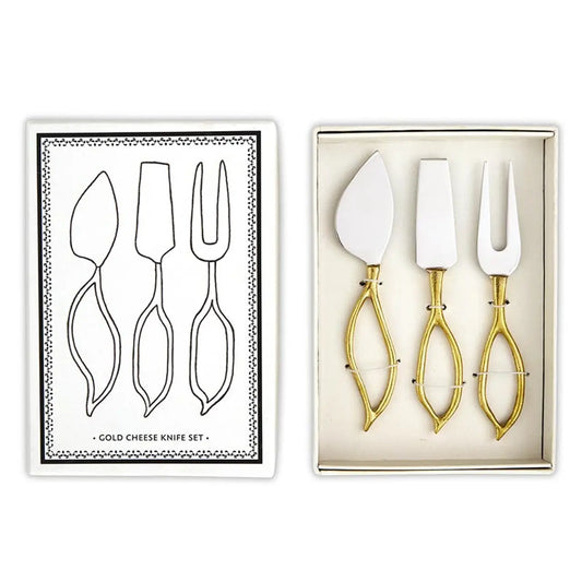 Leaf-Shaped Handle Cheese Knives-Gold