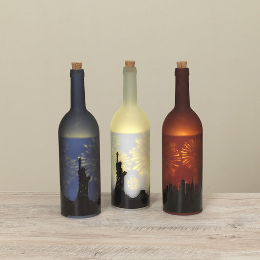 Lighted Americana Glass Bottle-Asst Colors