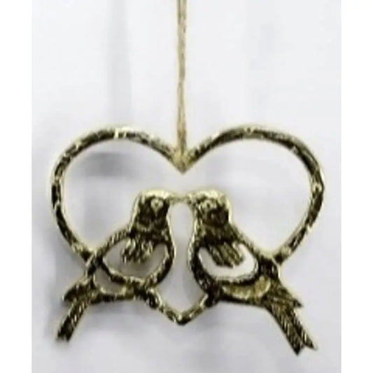 Metal Love Birds in Heart Ornament-Gold