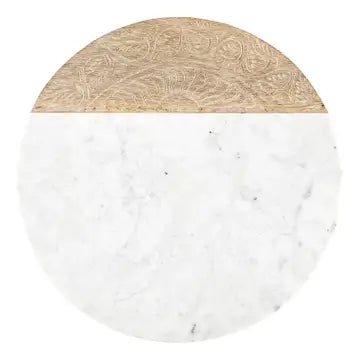 Marble and Carved Wood Serving Board-Round