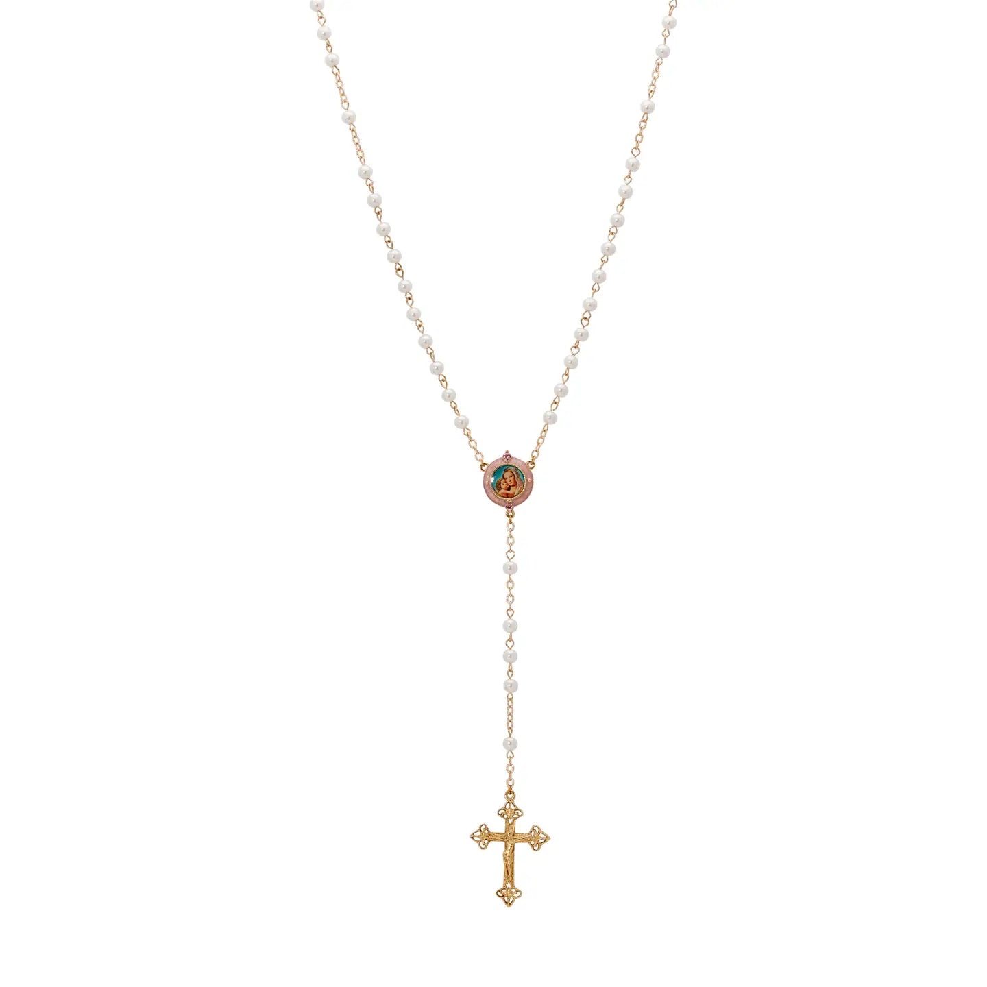 14k Gold Dipped Mary and Child Rosary Necklace