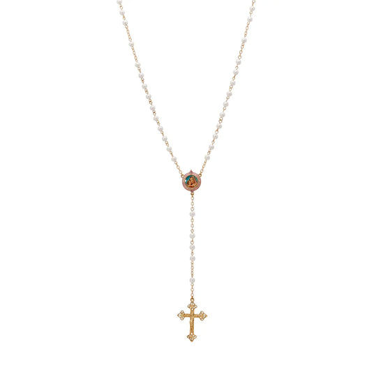 14k Gold Dipped Mary and Child Rosary Necklace