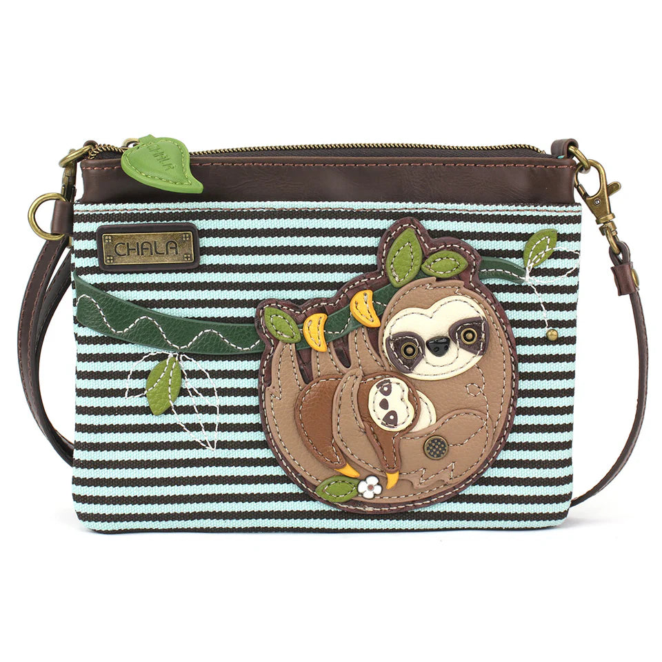 Mini Crossbody-Sloth Family-Blue Stripe