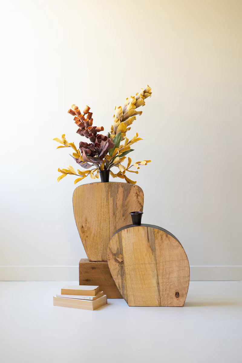 Mango Wood and Metal Vases
