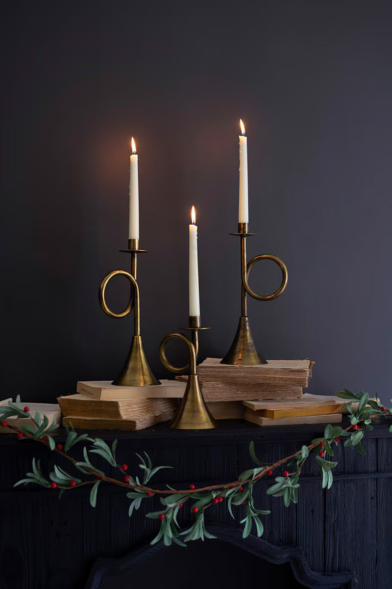 Antique Brass Trumpet Taper Candle Holders Assorted