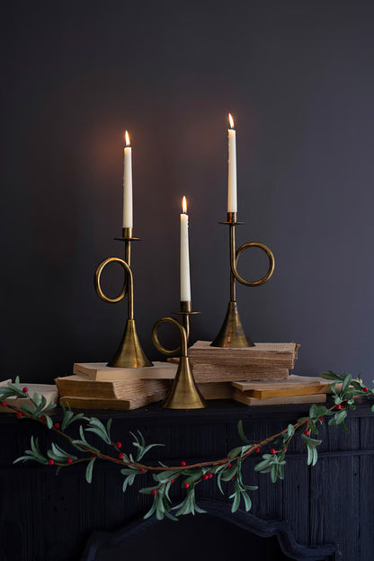 Antique Brass Trumpet Taper Candle Holders Assorted