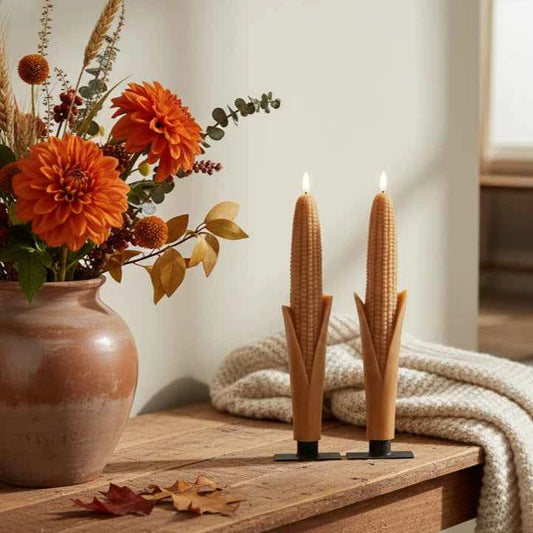 SET/2 - 12" 3D FLAME CORN TAPER CANDLES