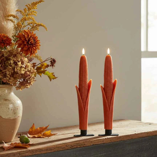 SET/2 - 12" 3D FLAME ORANGE CORN TAPER CANDLES