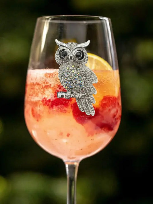 Owl Jeweled Stemmed Wine Glass