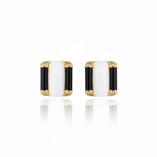 Zina Stud Earrings Black and White Agate