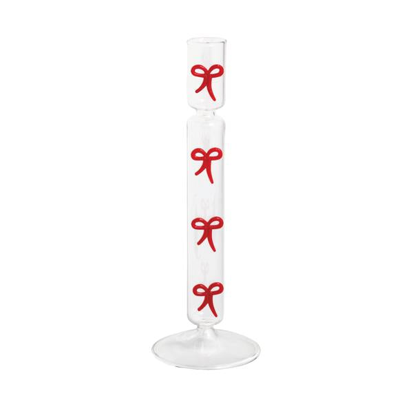 Red Bow Glass Taper Holder