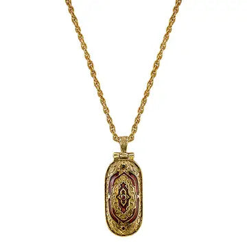 14k Gold Dipped Red Enamel Swing Open Pendant Necklace