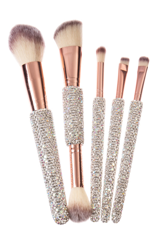 Set de 12 brochas de maquillaje hechas a mano con pedrería, con estuche.