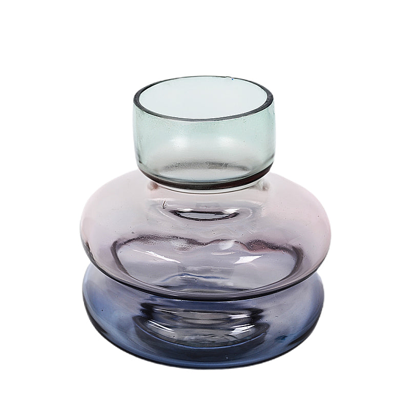 Wisteria Tiered Glass Vase, A tiered glass vase with an aqua neck, a soft lavender middle band, and a deeper blue base, on a white background.