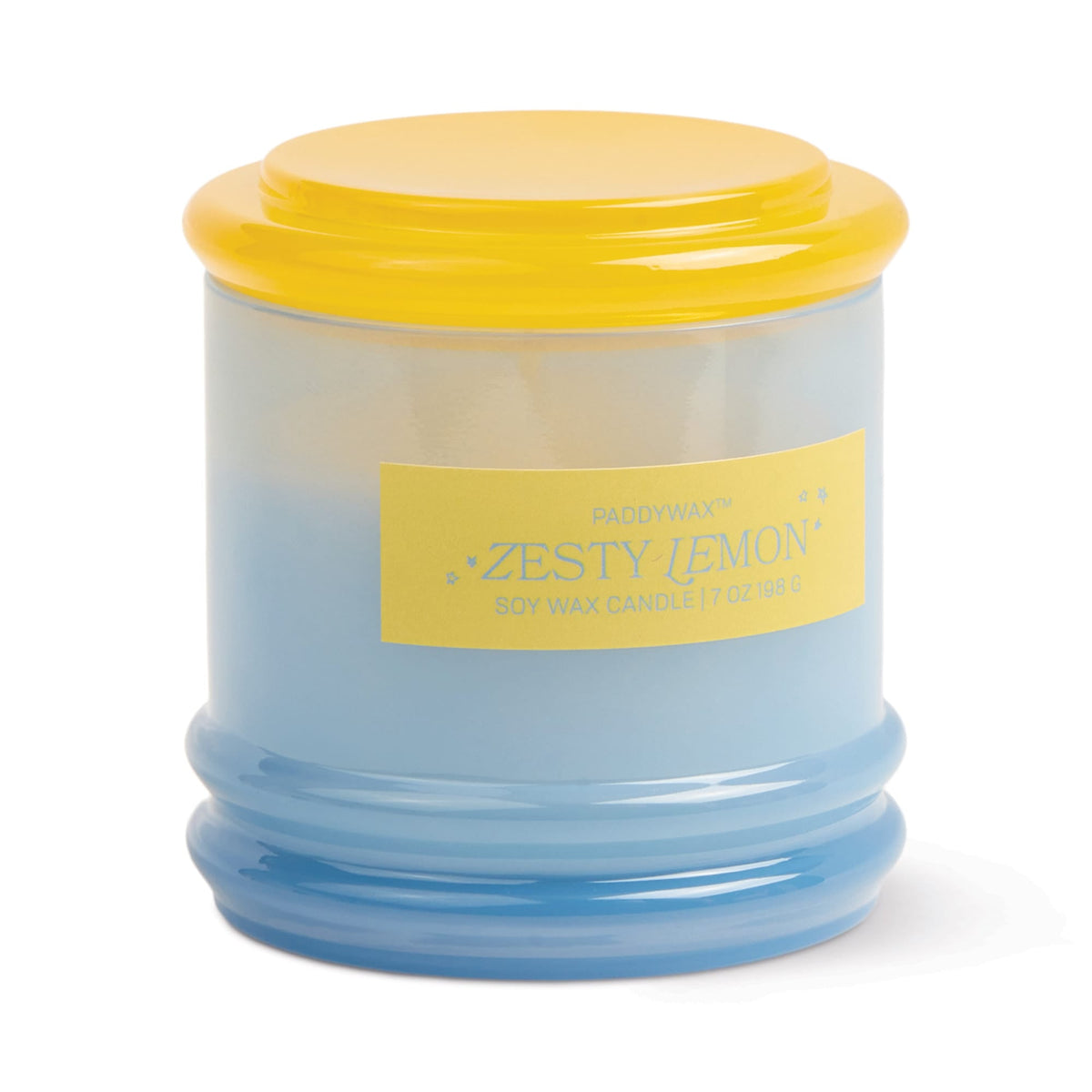 Stack 7 oz Candle, A blush pink glass candle with a maroon stacking lid, labeled Saffron Rose Soy Wax Candle, 7 oz.