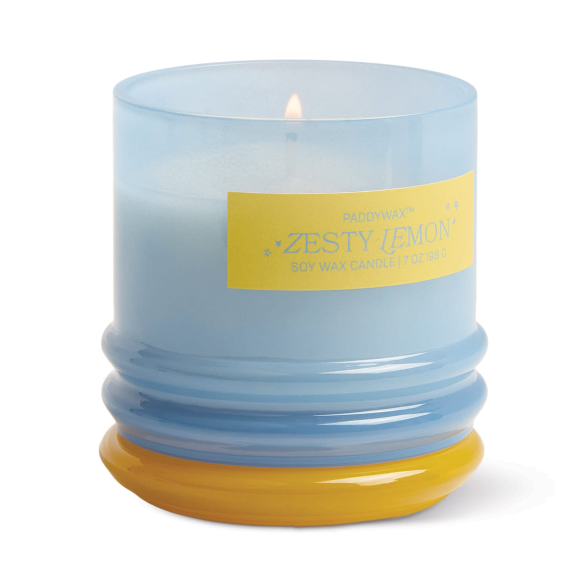 Stack 7 oz Candle, A blush pink glass candle with a maroon stacking lid, labeled Saffron Rose Soy Wax Candle, 7 oz.