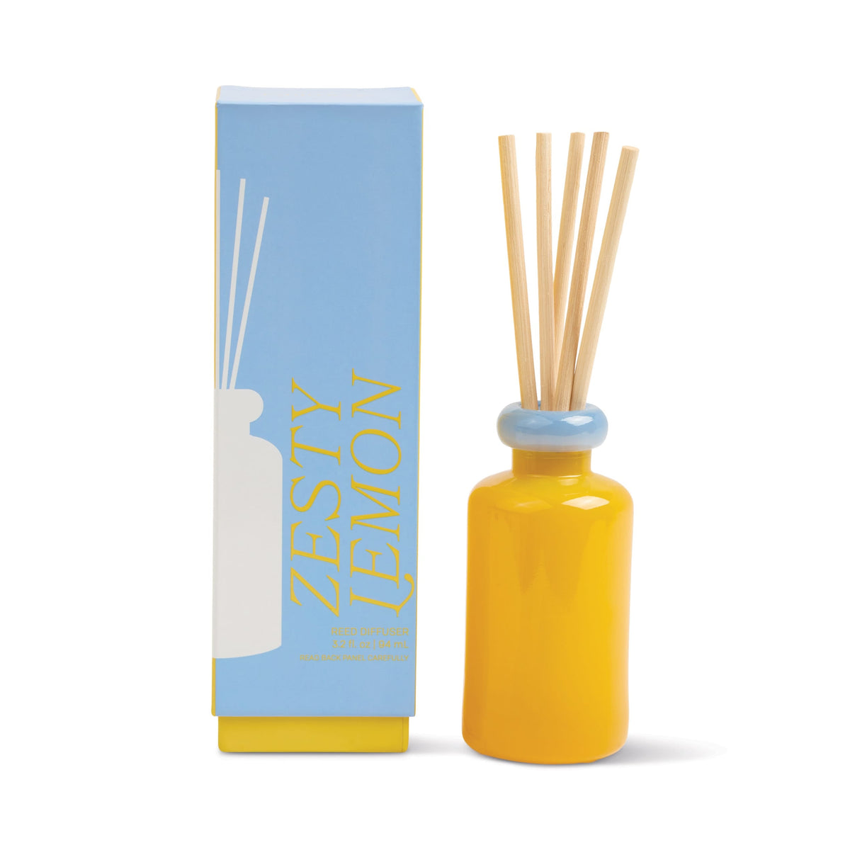 Stack 3.2 oz Diffuser, A maroon glass reed diffuser bottle with pink topped reeds standing next to its packaging box labeled Saffron Rose.