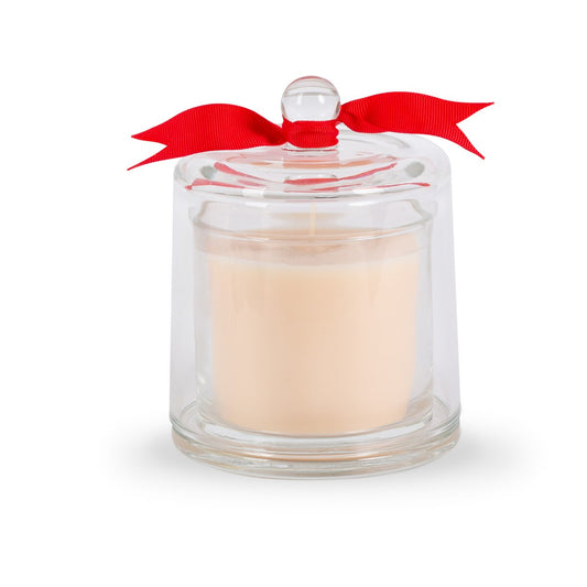 Scented Candle in a Glass Cloche with Ribbon-Cozy by the Fire