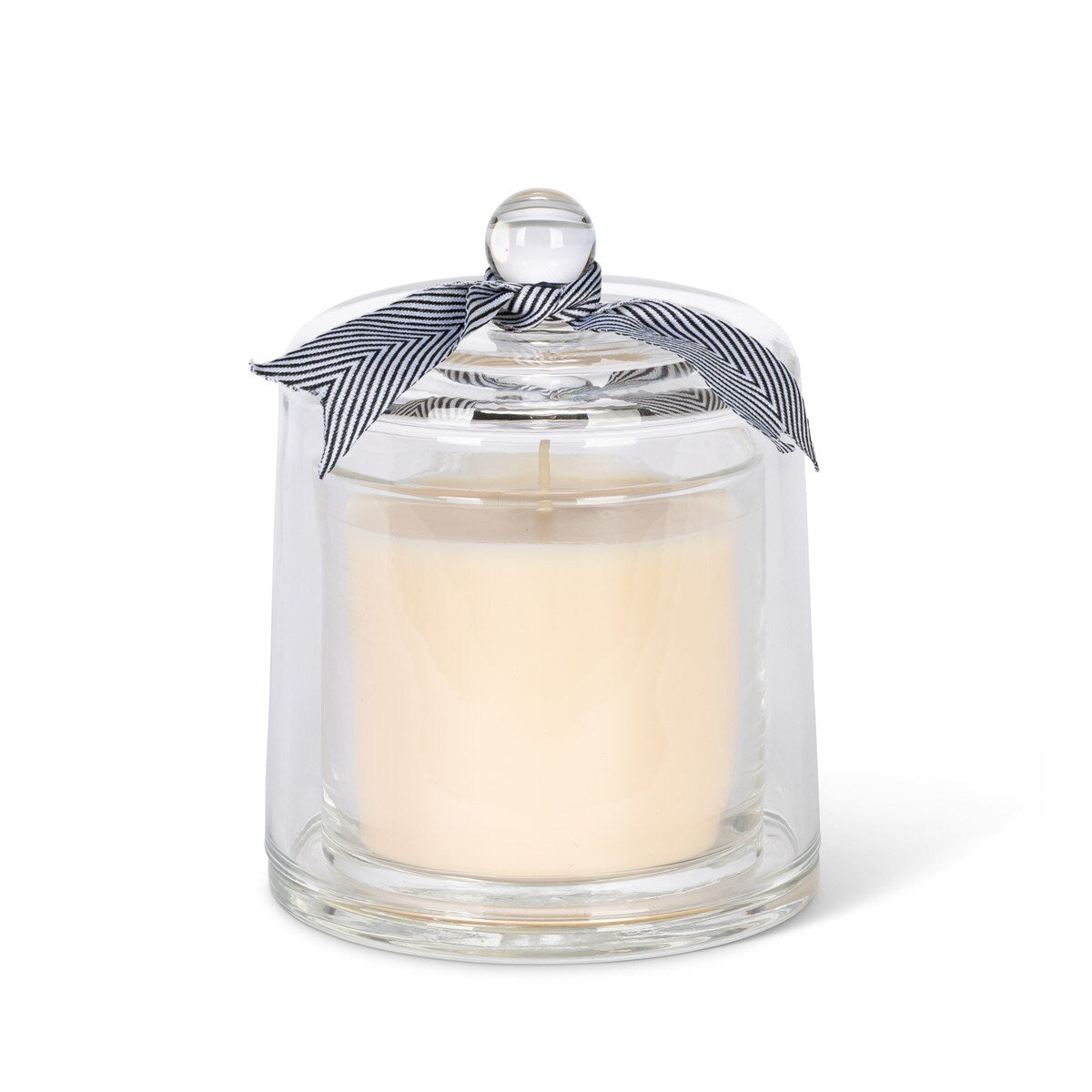 Scented Candle in a Glass Cloche with Ribbon Tie-Fresh Linen