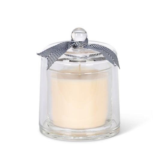 Scented Candle in a Glass Cloche with Ribbon Tie-Fresh Linen