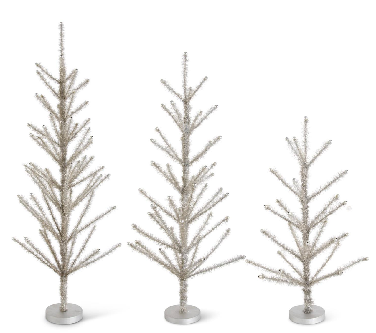 Set of 3 Pewter Tinsel Trees w/Beaded Tips