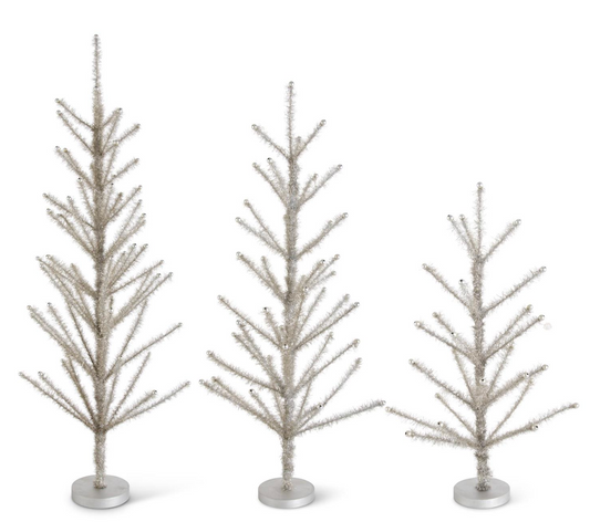 Set of 3 Pewter Tinsel Trees w/Beaded Tips