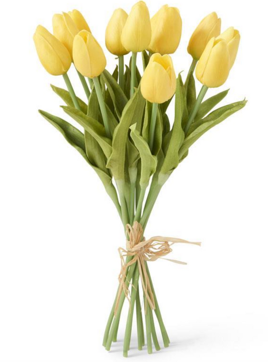 Ramo de 12 mini tulipanes amarillos de tacto natural de 33 cm (13 pulgadas)
