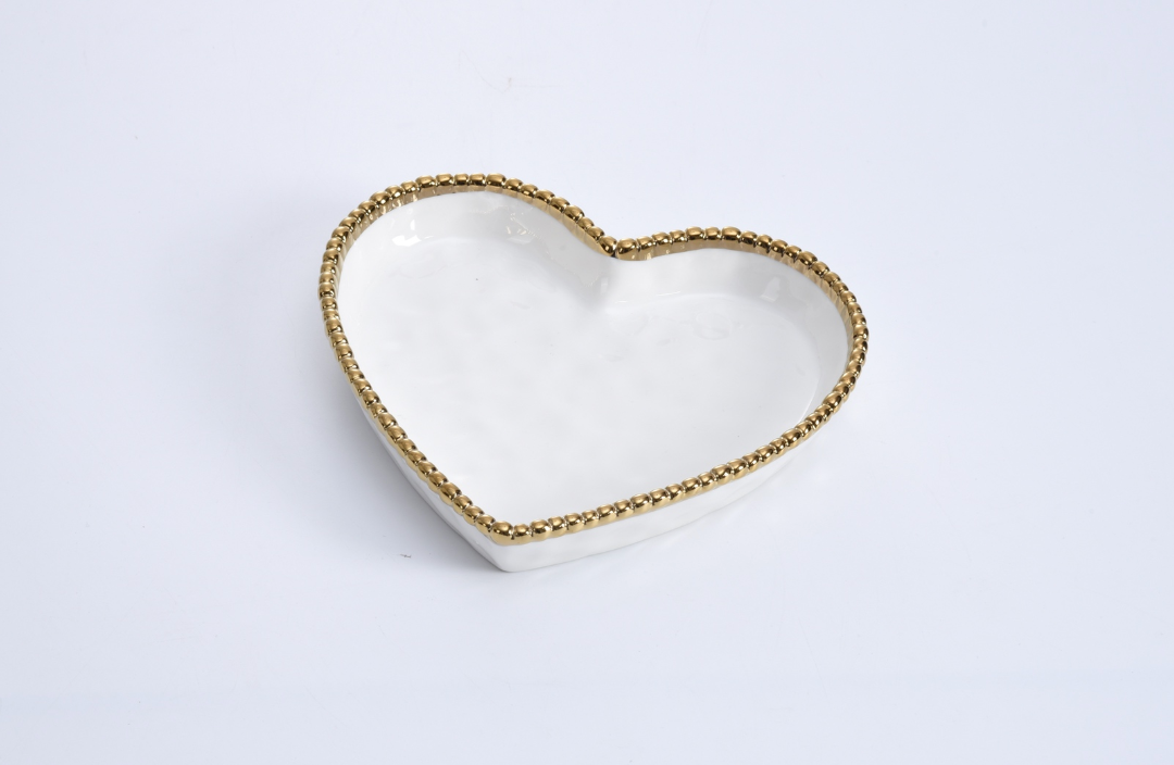 Heart Dish - White with Gold Trim