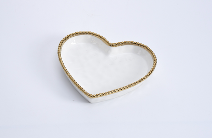 Heart Dish - White with Gold Trim
