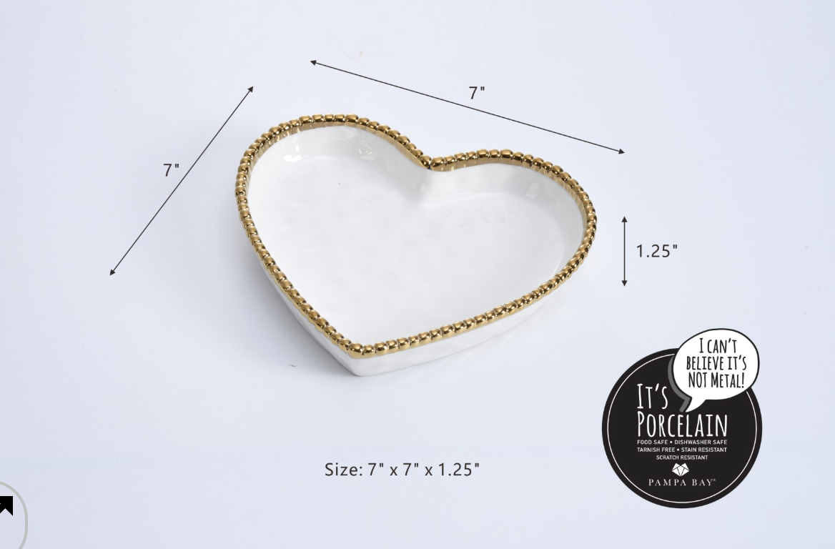 Heart Dish - White with Gold Trim