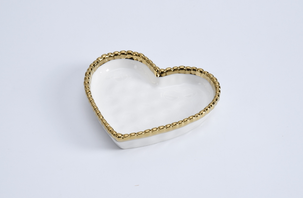 Mini plato de corazón blanco y dorado