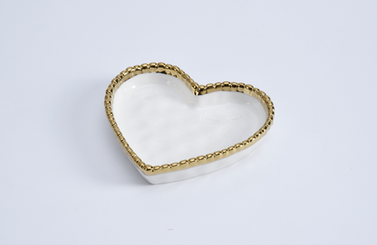 Mini plato de corazón blanco y dorado